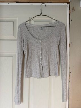 Brandy Melville Heather Gray Ribbed Button-Front Cardigan Top